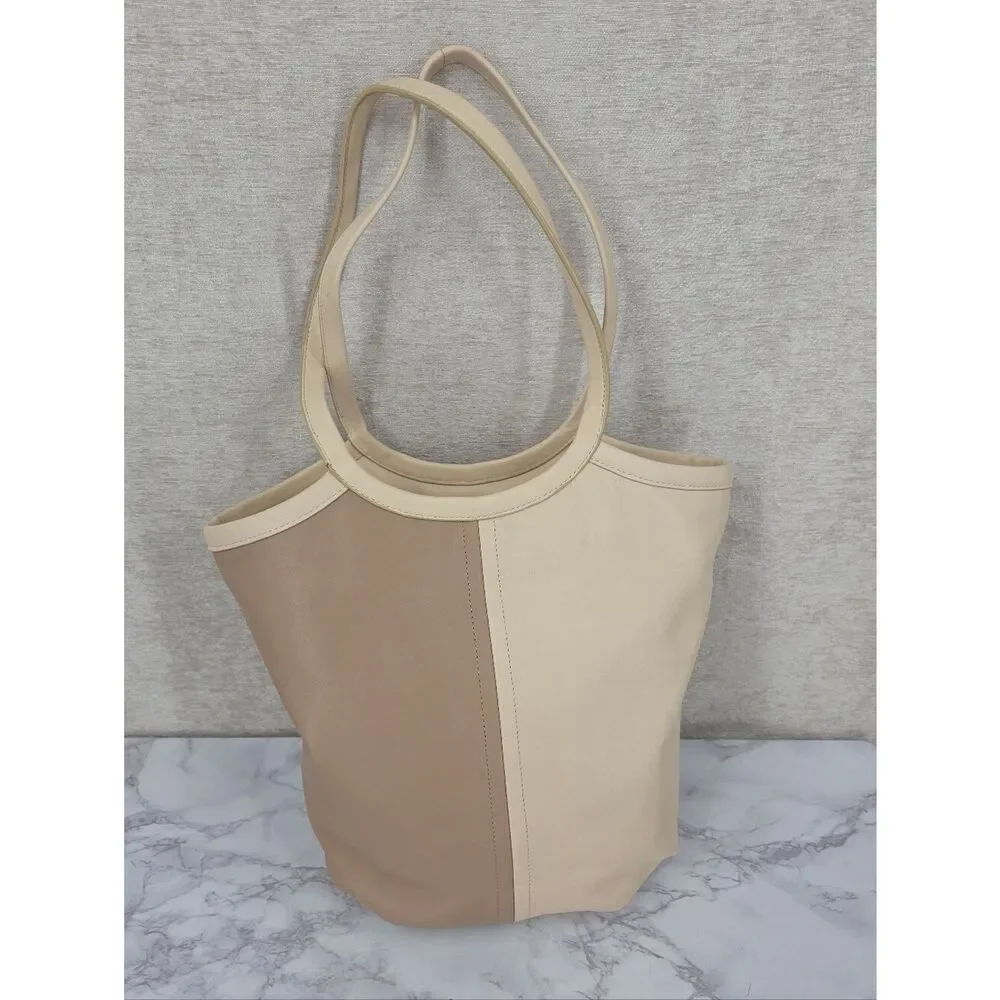 Coach Bea Neutral Two-Tone Ivory & Taupe Leather Top Zip Tote Bag